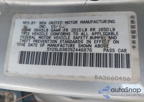 2005 Pontiac Vibe z USA, uszkodzony, nr VIN 5Y2SL63835Z446876